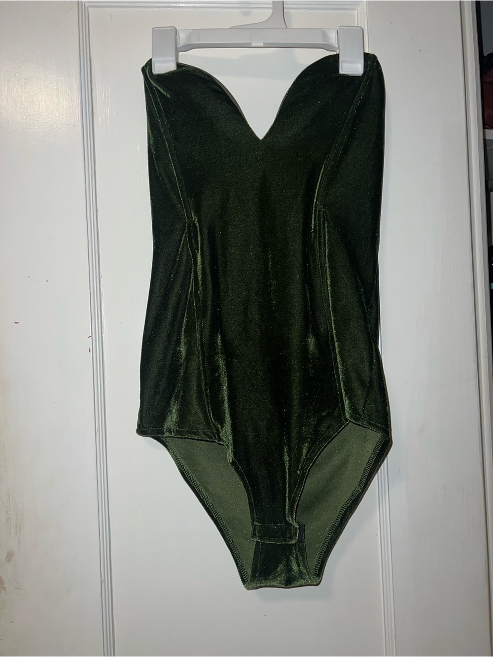 Think! Olive Green Velvet Strapless Bodysuit